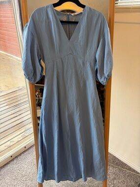 Zara Powder Blue V-Neck Midi Dress